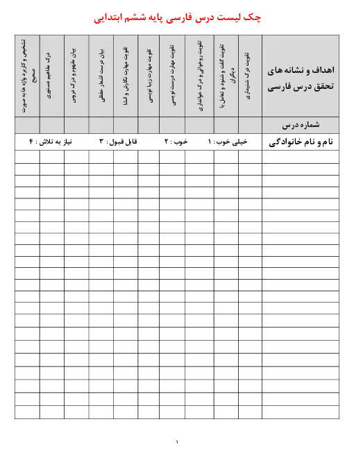 طرح درس فارسی پایه ششم دبستان